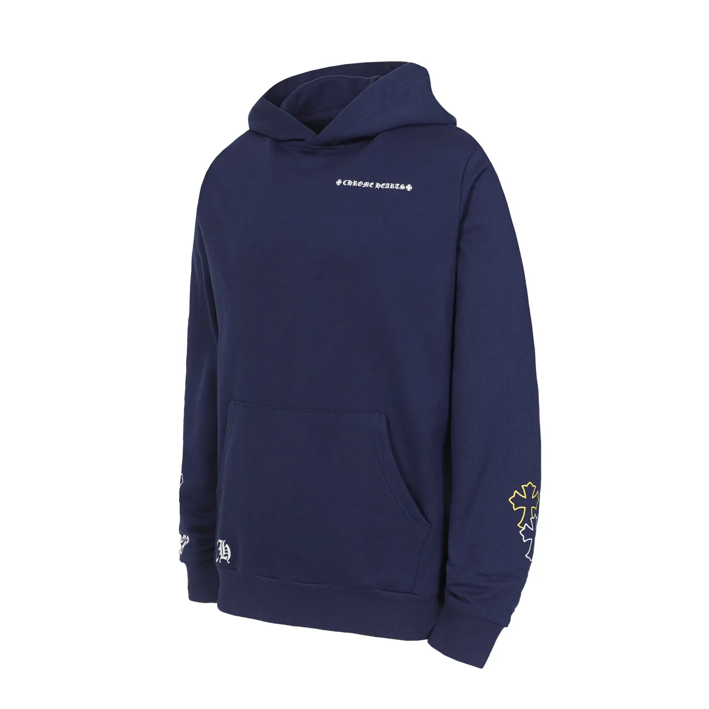 P240 L3191 Cross-border running quantity model, please do not place an order if you pursue quality - Chrome Hearts/Chrome Heart Cross ✝️Sanskrit printed hooded sweatshirt - High weight, high density and high quality, soft, delicate and skin-friendly wool, soft and silky to the touch, excellent warmth and skin-friendly properties - Custom-woven and custom-dyed, no color difference, no matter the fabric or workmanship details, beat the ordinary version on the market - Hardware zipper accessories are all customized, full of details -Colour: Dark blue -Size: S M L XL